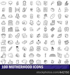 100 motherhood icons set in outline style for any design vector illustration. 100 motherhood icons set, outline style
