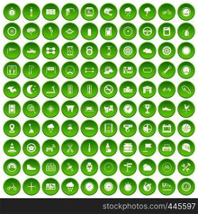 100 motorsport icons set green circle isolated on white background vector illustration. 100 motorsport icons set green circle