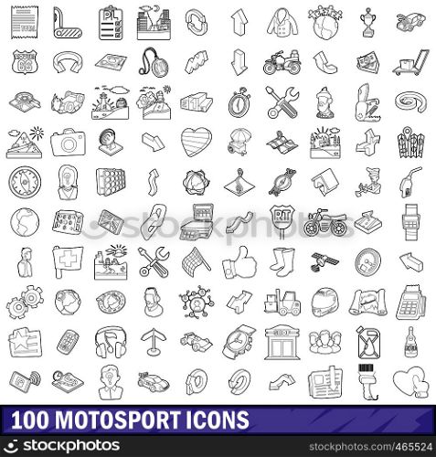 100 motosport icons set in outline style for any design vector illustration. 100 motosport icons set, outline style