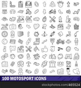 100 motosport icons set in outline style for any design vector illustration. 100 motosport icons set, outline style