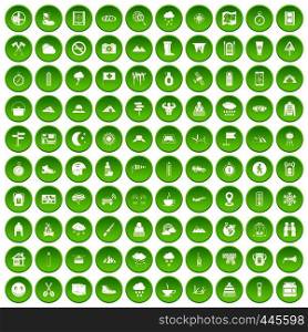 100 mountaineering icons set green circle isolated on white background vector illustration. 100 mountaineering icons set green circle