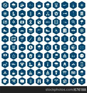 100 mountaineering icons set in sapphirine hexagon isolated vector illustration. 100 mountaineering icons sapphirine violet