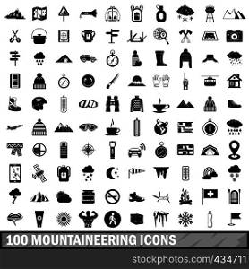 100 mountaineering icons set in simple style for any design vector illustration. 100 mountaineering icons set, simple style
