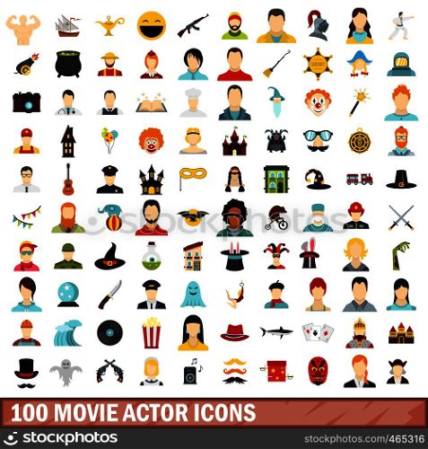 100 movie actor icons set in flat style for any design vector illustration. 100 movie actor icons set, flat style
