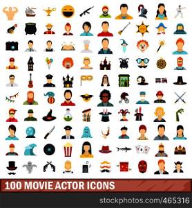 100 movie actor icons set in flat style for any design vector illustration. 100 movie actor icons set, flat style