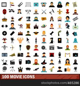 100 movie icons set in flat style for any design vector illustration. 100 movie icons set, flat style