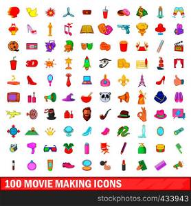 100 movie making icons set in cartoon style for any design vector illustration. 100 movie making icons set, cartoon style