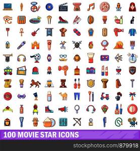 100 movie star icons set. Cartoon illustration of 100 movie star vector icons isolated on white background. 100 movie star icons set, cartoon style