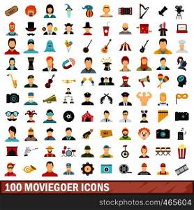 100 moviegoer icons set in flat style for any design vector illustration. 100 moviegoer icons set, flat style