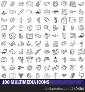 100 multimedia icons set in outline style for any design vector illustration. 100 multimedia icons set, outline style