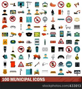 100 municipal icons set in flat style for any design vector illustration. 100 municipal icons set, flat style