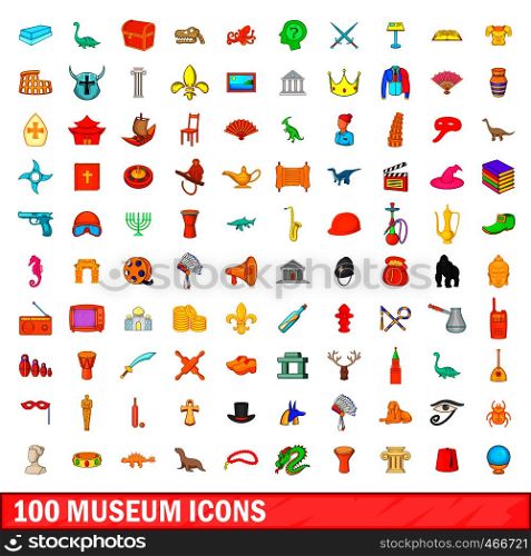 100 museum icons set in cartoon style for any design illustration. 100 museum icons set, cartoon style
