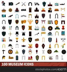 100 museum icons set in flat style for any design vector illustration. 100 museum icons set, flat style