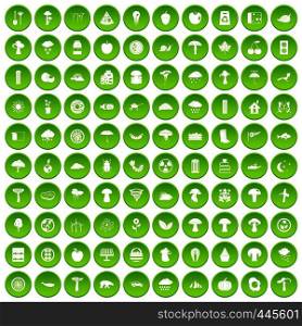 100 mushrooms icons set green circle isolated on white background vector illustration. 100 mushrooms icons set green circle