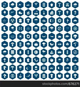 100 mushrooms icons set in sapphirine hexagon isolated vector illustration. 100 mushrooms icons sapphirine violet