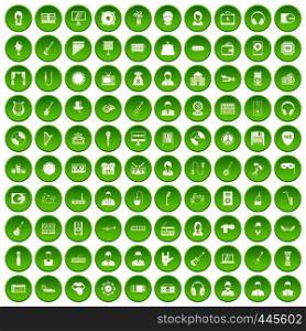 100 music icons set green circle isolated on white background vector illustration. 100 music icons set green circle
