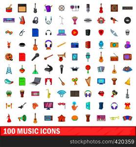 100 music icons set in cartoon style for any design vector illustration. 100 music icons set, cartoon style