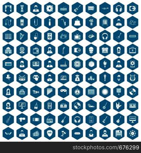 100 music icons set in sapphirine hexagon isolated vector illustration. 100 music icons sapphirine violet