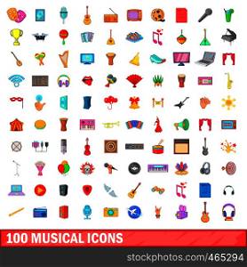 100 musical icons set in cartoon style for any design vector illustration. 100 musical icons set, cartoon style