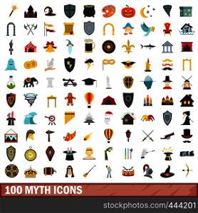 100 myth icons set in flat style for any design vector illustration. 100 myth icons set, flat style