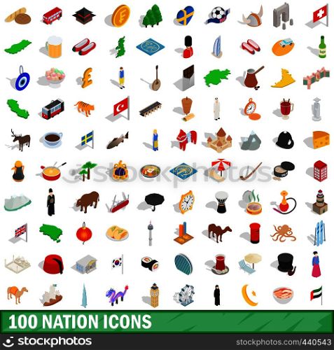 100 nation icons set in isometric 3d style for any design vector illustration. 100 nation icons set, isometric 3d style