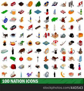 100 nation icons set in isometric 3d style for any design vector illustration. 100 nation icons set, isometric 3d style
