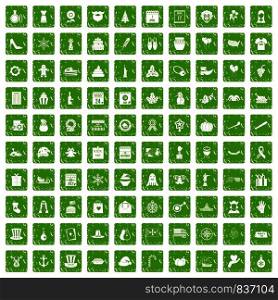 100 national holiday icons set in grunge style green color isolated on white background vector illustration. 100 national holiday icons set grunge green
