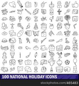 100 national holiday icons set in outline style for any design vector illustration. 100 national holiday icons set, outline style