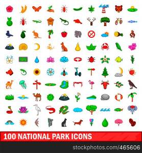 100 national park icons set in cartoon style for any design illustration. 100 national park icons set, cartoon style