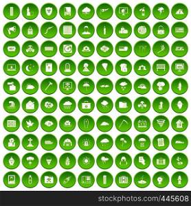100 natural disasters icons set green circle isolated on white background vector illustration. 100 natural disasters icons set green circle