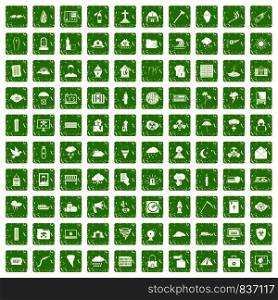100 natural disasters icons set in grunge style green color isolated on white background vector illustration. 100 natural disasters icons set grunge green