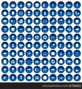 100 natural products icons set in blue circle isolated on white vector illustration. 100 natural products icons set blue