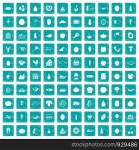 100 natural products icons set in grunge style blue color isolated on white background vector illustration. 100 natural products icons set grunge blue