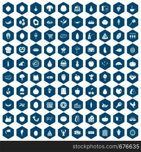 100 natural products icons set in sapphirine hexagon isolated vector illustration. 100 natural products icons sapphirine violet