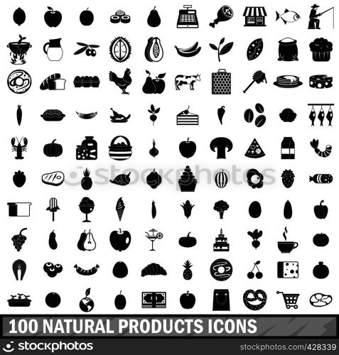 100 natural products icons set in simple style for any design vector illustration. 100 natural products icons set, simple style