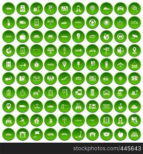 100 navigation icons set green circle isolated on white background vector illustration. 100 navigation icons set green circle