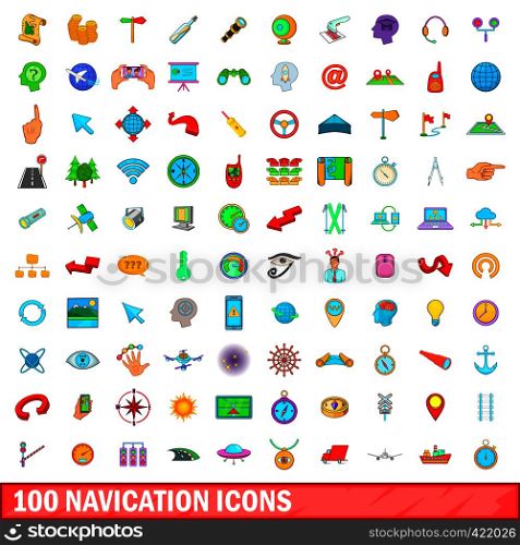 100 navigation icons set in cartoon style for any design vector illustration. 100 navigation icons set, cartoon style