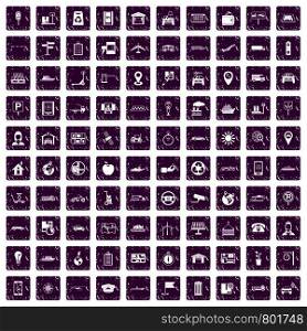 100 navigation icons set in grunge style purple color isolated on white background vector illustration. 100 navigation icons set grunge purple