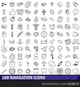 100 navigation icons set in outline style for any design vector illustration. 100 navigation icons set, outline style