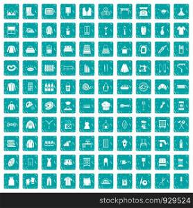 100 needlework icons set in grunge style blue color isolated on white background vector illustration. 100 needlework icons set grunge blue