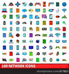 100 network icons set in cartoon style for any design vector illustration. 100 network icons set, cartoon style