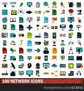 100 network icons set in flat style for any design vector illustration. 100 network icons set, flat style