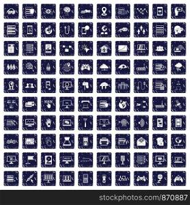 100 network icons set in grunge style sapphire color isolated on white background vector illustration. 100 network icons set grunge sapphire