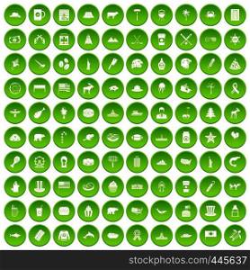 100 North America icons set green circle isolated on white background vector illustration. 100 North America icons set green circle
