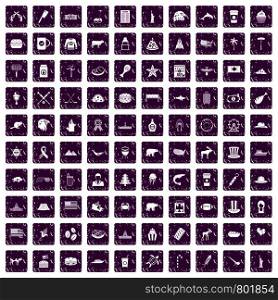 100 North America icons set in grunge style purple color isolated on white background vector illustration. 100 North America icons set grunge purple