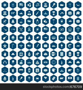 100 North America icons set in sapphirine hexagon isolated vector illustration. 100 North America icons sapphirine violet