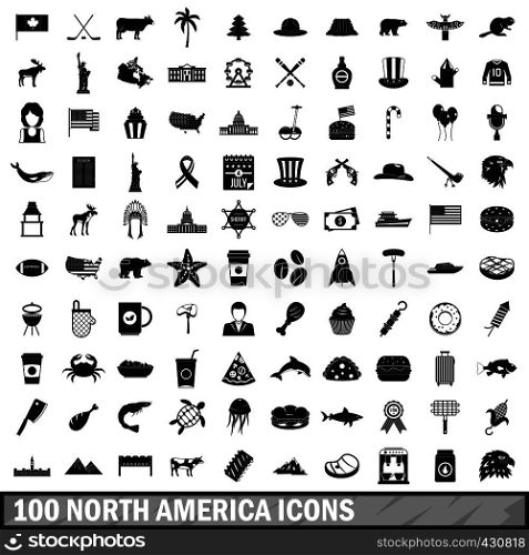 100 North America icons set in simple style for any design vector illustration. 100 North America icons set, simple style
