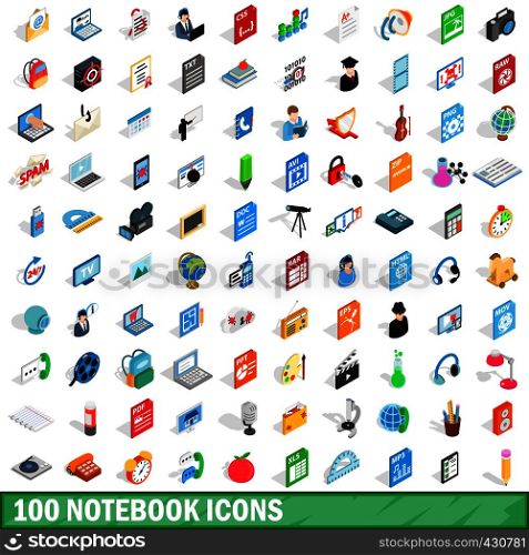 100 notebook icons set in isometric 3d style for any design vector illustration. 100 notebook icons set, isometric 3d style