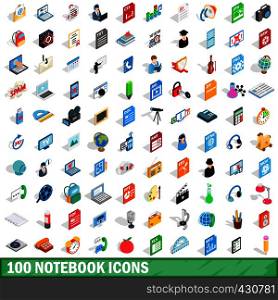100 notebook icons set in isometric 3d style for any design vector illustration. 100 notebook icons set, isometric 3d style