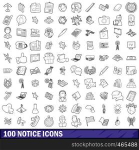 100 notice icons set in outline style for any design vector illustration. 100 notice icons set, outline style